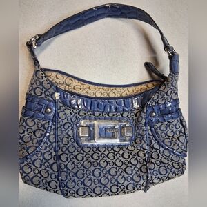 Guess Blue and Silver Patterned Shoulder Bag